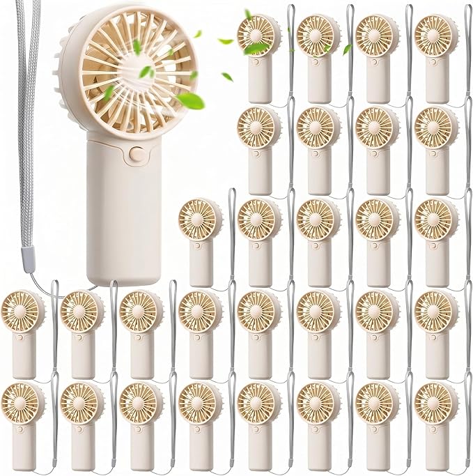 Rossesay 30 Pcs Mini Portable Fan Handheld Battery Operated Portable Small Personal Fans for Summer Travel Beach Indoor Outdoor Cooling Gift (White)