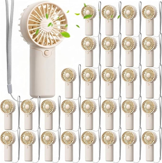 Rossesay 30 Pcs Mini Portable Fan Handheld Battery Operated Portable Small Personal Fans for Summer Travel Beach Indoor Outdoor Cooling Gift (White)