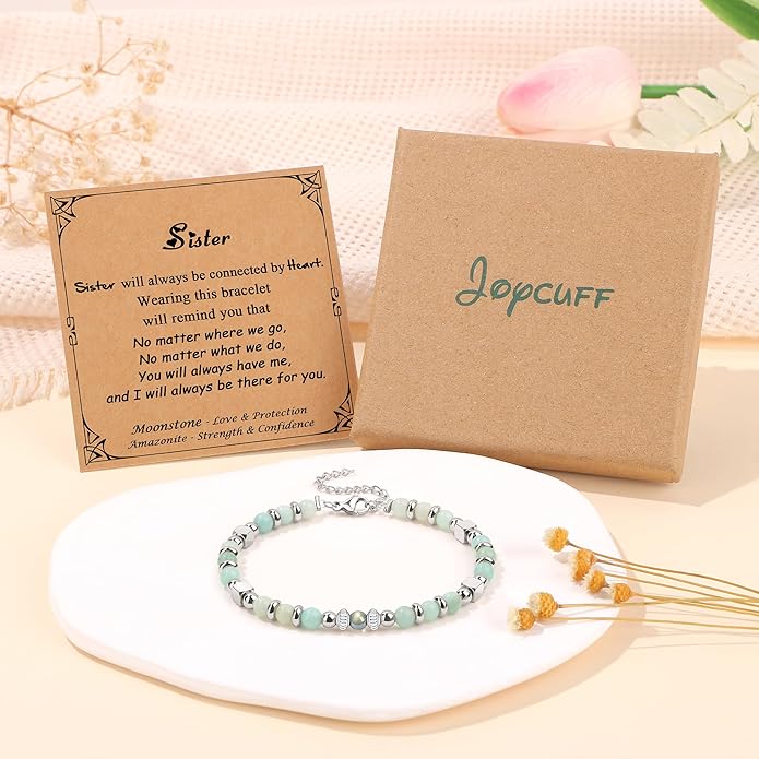 JoycuFF 𝗚𝗶𝗳𝘁𝘀 𝗳𝗼𝗿 𝗪𝗼𝗺𝗲𝗻 𝗠𝗼𝗼𝗻𝘀𝘁𝗼𝗻𝗲 𝗕𝗿𝗮𝗰𝗲𝗹𝗲𝘁 Amazonite Colorful Imperial Jasper Stainless Steel Beads Bracelets, Mothers Day Birthday Christmas Valentines Graduation Gifts