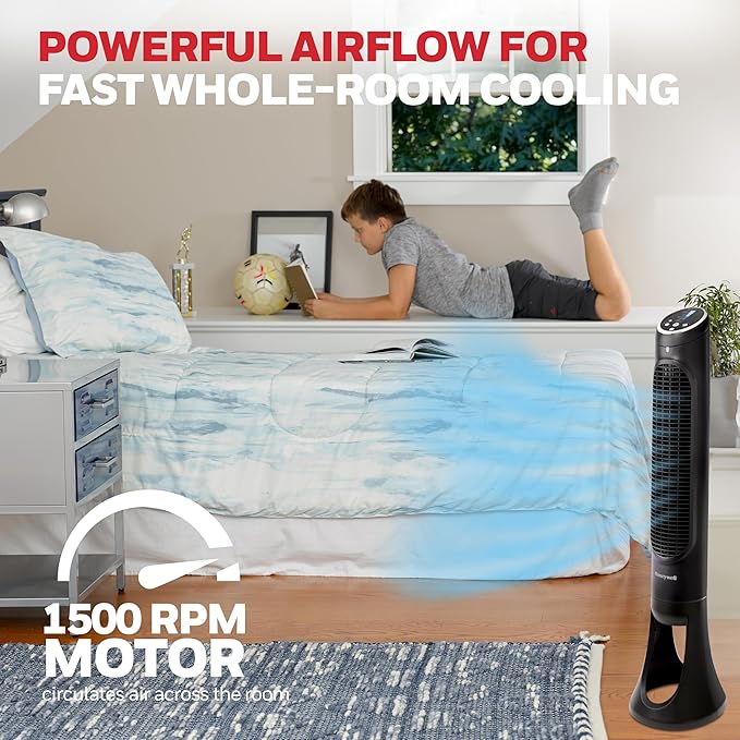 Honeywell QuietSet Whole Room Tower Fan, Oscillating Tower Fan with Remote, Black, HYF290B