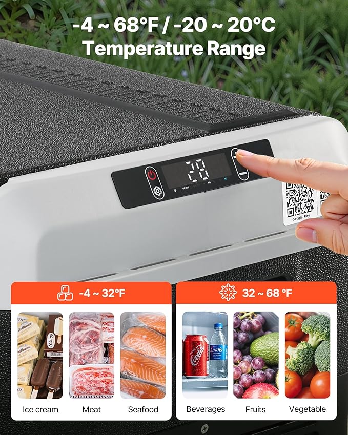 VEVOR 12 Volt Car Refrigerator, 26.4QT/25L Car Fridge, Portable Electric Freezer with -4℉ to 68℉ Adjustable Temp, 12/24V DC and 100-240V AC Compressor Cooler for Outdoor, Camping, RV