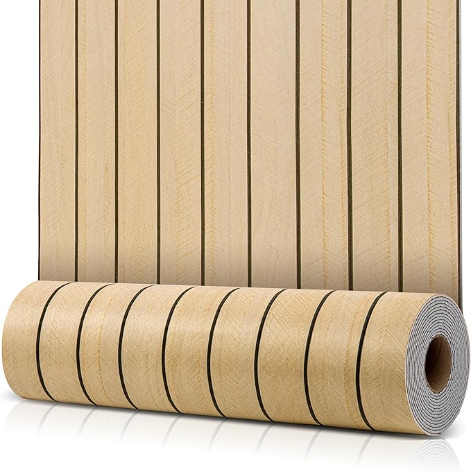 118" x 15.7" Peel and Stick Slat Wall Panel – Self-Adhesive 3D Wood Grain Wall Panels Waterproof PVC Fluted Paneling Wood Wallpaper for Living Room Ceiling Decor