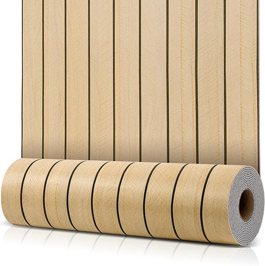 118" x 15.7" Peel and Stick Slat Wall Panel – Self-Adhesive 3D Wood Grain Wall Panels Waterproof PVC Fluted Paneling Wood Wallpaper for Living Room Ceiling Decor