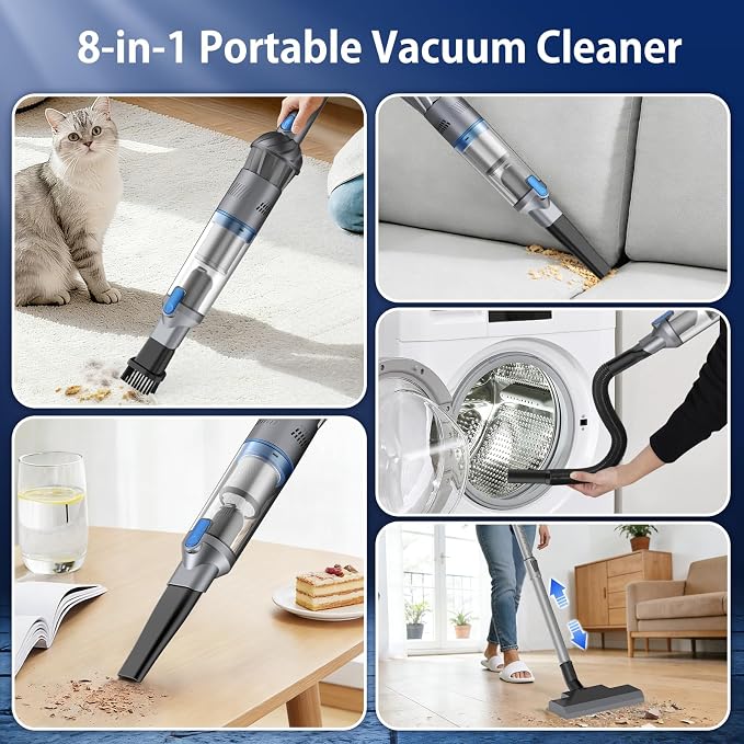 Handheld Vacuum Cordless Small Car Vacuum with Multiple Accessories | Powerful Suction, Lightweight, Multi-Nozzles, One-Touch Dust Cup, HEPA Filter Mini vacuum for Car Home Office Pet