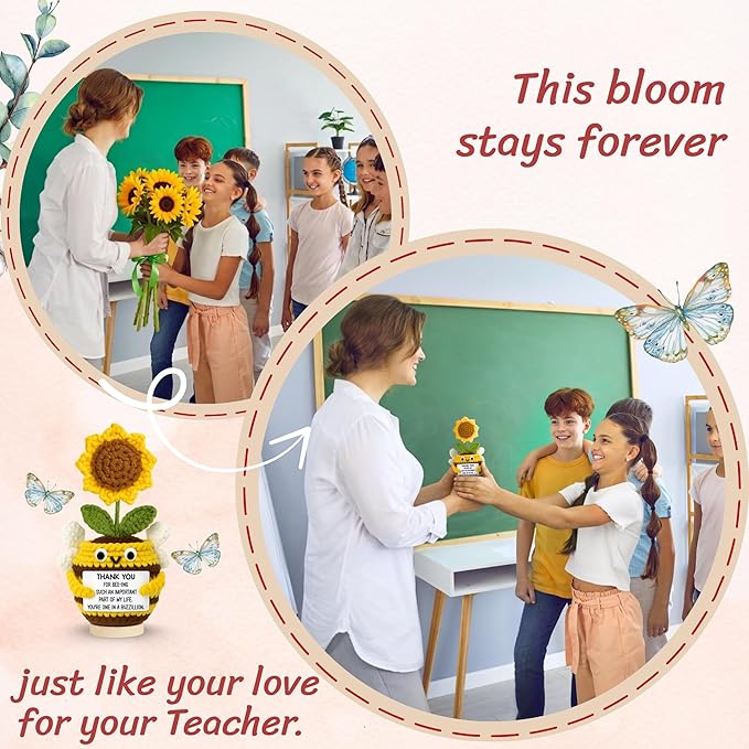 Teacher Appreciation Gifts - Teacher Gifts for Women - Teachers Appreciation Week, Thank You Crochet for Teachers Women - 6.3'' x 3.15'' Inspirational Positive Tulip Doll Toy Figure Crochet