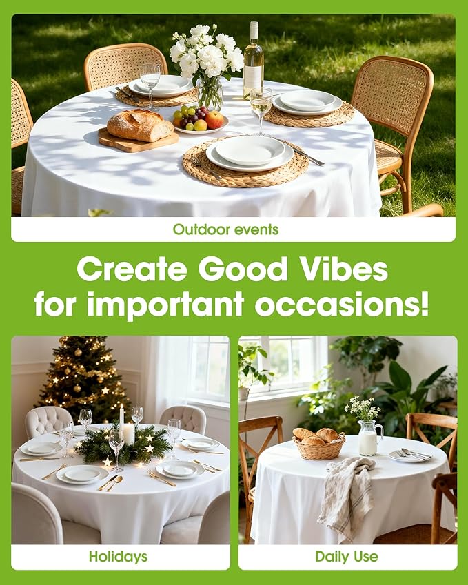 Pureegg Plastic Table Cloth Disposable 20 Pack, 84'' Round Table Cloths, Party, Picnic, Wedding, Decorative Tablecloths, Round, White Plastic Cover, Leakproof & Sturdy, White