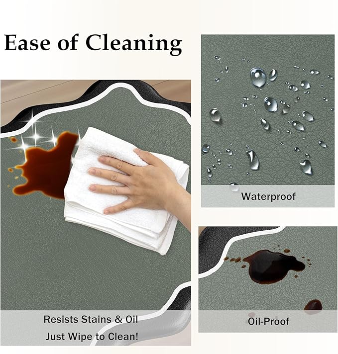 Arenarug Scalloped Black Gray Kitchen Mats Rugs Sets of 2 Cushioned Anti Fatigue Floor Mat Waterproof Kitchen Rugs Non Slip Foam Comfort Standing Mat for Sink Laundry