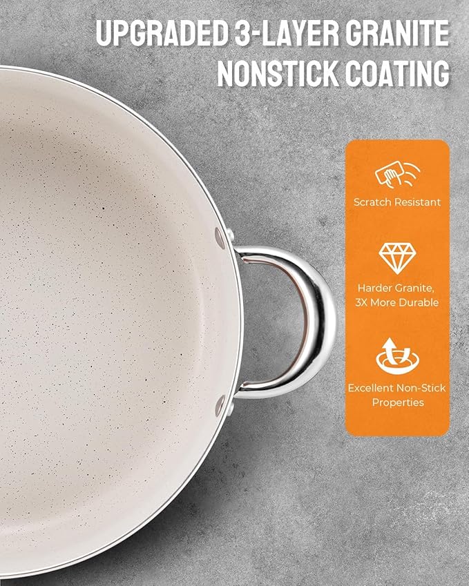 BEZIA 12 QT Large Nonstick Stock Pot with Lid, Induction Ready Cooking Pot | Soup Pot with PFOA Free Granite Coating, Works on All Stoves, Dishwasher Safe, Perfect for Holiday Hosting & Large Batches