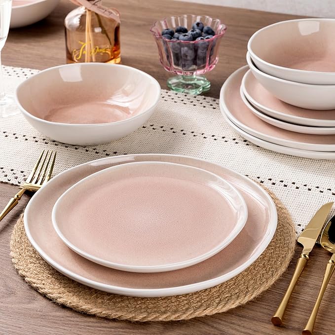AmorArc Ceramic Dinnerware Sets,Handmade Reactive Glaze Stoneware Plates and Bowls Sets,Highly Scratch Resistant | Dishwasher & Microwave Safe Dishes Set,Service for 6 (18pc)