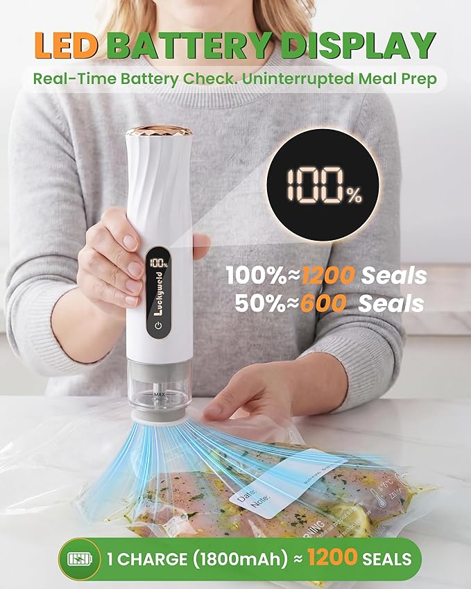 Compact Vacuum Sealer for Food: Powerful Handheld Vacuum Sealer Machine & 30 Reusable Vacuum Bags, With LED Display & Detachable Water Tank, Portable Food Sealer, Seal Meal Saver