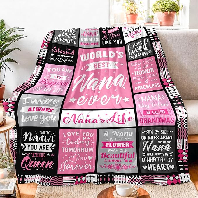 Mothers Day Birthday Gifts for Nana from Granddaughter - World's Best Nana Ever Gifts on Christmas Birthday from Grandkids - Gift for Grandma from Grandchildren - Nanas Life Blanket 60"x80"