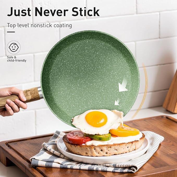 DishDelight 17Pcs Non Stick Pots and Pan Set, Granite Kitchen Cookware Sets, Induction Cooking Pans Set, Green