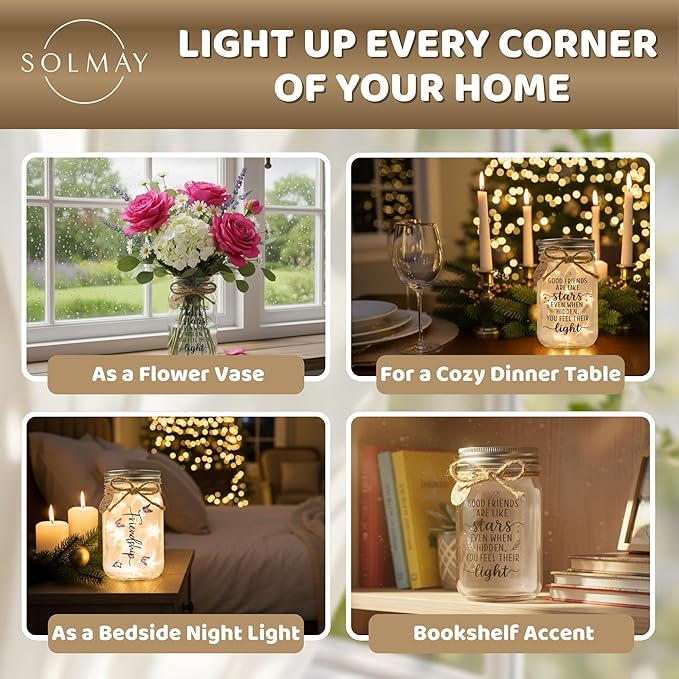 SOLMAY Friendship Gifts for Women, Mothers Day Gifts for Friends, Unique Best Friend Birthday Gift for Women, Sentimental Mason Star Jar, Bestie Birthday Gift Ideas