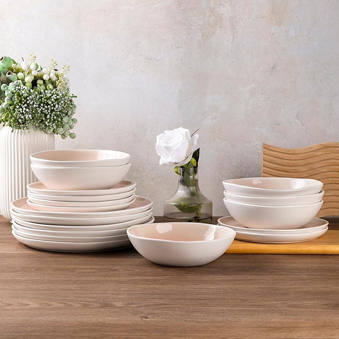 AmorArc Ceramic Dinnerware Sets,Handmade Reactive Glaze Stoneware Plates and Bowls Sets,Highly Scratch Resistant | Dishwasher & Microwave Safe Dishes Set,Service for 4 (12pc)