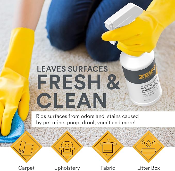 Zeiff Pet Stain and Odor Remover - Pet Odor Eliminator for Home and Professional Use - Carpet Stain Remover - Pet Urine Enzyme Cleaner for Dog and Cat Pee, Feces, and Fluids - 1 Gallon