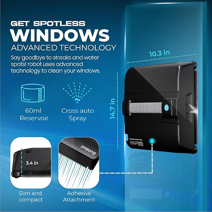 Wind X3 2026 Window Cleaning Robot – Black Robot Window Cleaner with Automatic Spray Function, Suitable for Small and Big Windows with and Without a Frame