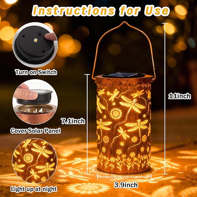 ANYTALK Dragonfly Flower Solar Lanterns Outdoor Waterproof, Birthday Gifts for Women Mom Grandma, Hanging Solar Lights for Yard, Patio, Porch, Garden Decor, Christmas Gifts for Her/Him