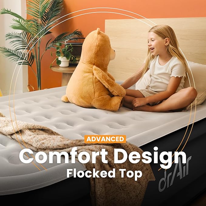 Dr. air Queen Air Mattress with Built-in Pump, 18" Raised Blow Up Mattress, 800 lbs Max Honeycomb Air Bed, 48Hr Leak-Proof Test, 3min Inflatable Mattress for Home, Guests, Camping, Colchones inflables