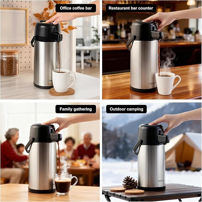 TOMAKEIT Airpot Coffee Carafe for Keeping Hot,102oz/3L Coffee Dispenser Thermal with Pump,Insulated Stainless Steel Hot Beverage Dispenser for Parties,Thermal Carafe for Hot Drinks Water Tea Chocolate