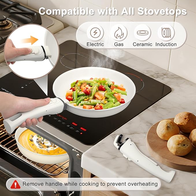 FAB&DELUXE 13Pcs Nonstick Cookware Set, Aluminum Nonstick Pots and Pans with Lids & Detachable Handle, Non-toxic Healthy Kitchen Cooking Sets, PFAS and PFOA Free