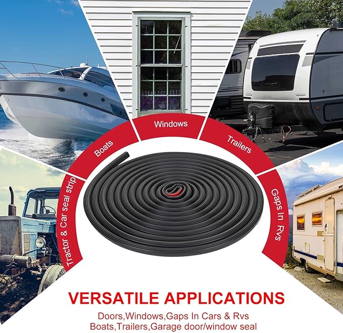 Pangda 26Ft D Shape Rubber Weather Stripping Foam Self-Adhesive EPDM Seal Strip for Noise Reduction Waterproof Dustproof for Cars Boats RVs Windows Doors (0.59" W x 0.55" H)