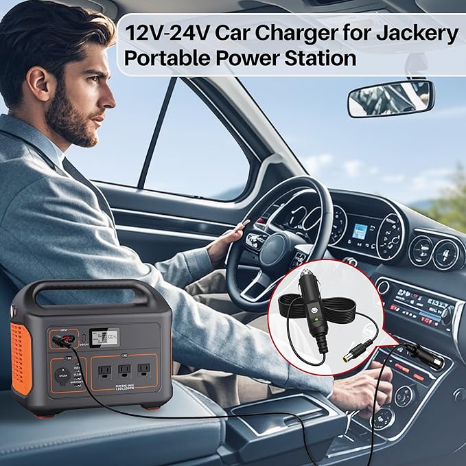 Charger for Jackery Portable Power Station Explorer 1000 300 500 880 550 290 240 160 E160 E240 E300 E500 E550 E880 E1000 Solar Panel Generator Explorer with 6.6 FT Charging Cord 12V-24V Car Charger