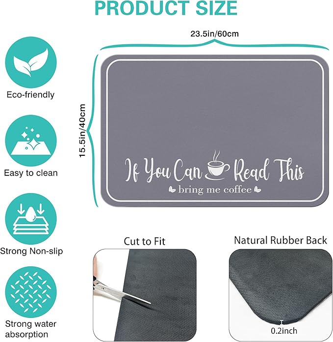 Coffee Bar Mat for Countertops 23inx15in,Absorbent Hide Stain Anti-Slip Cafe Bar Accessories Fit Under Coffee Machine Mat,dish drying mats for kitchen