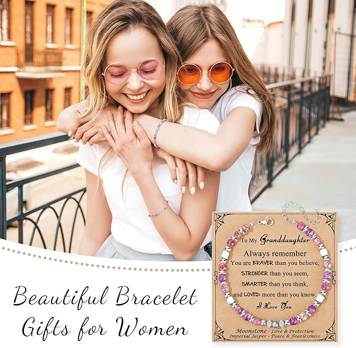 JoycuFF 𝗚𝗶𝗳𝘁𝘀 𝗳𝗼𝗿 𝗪𝗼𝗺𝗲𝗻 𝗠𝗼𝗼𝗻𝘀𝘁𝗼𝗻𝗲 𝗕𝗿𝗮𝗰𝗲𝗹𝗲𝘁 Amazonite Colorful Imperial Jasper Stainless Steel Beads Bracelets, Mothers Day Birthday Christmas Valentines Graduation Gifts