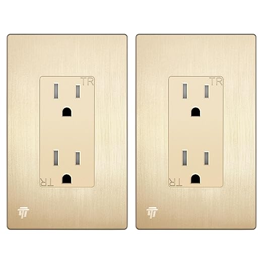 ENERLITES Elite Series Decorator Receptacle Outlet Child Safe Tamper-Resistant, Gloss Finish, Self-Grounding, Residential Grade, 15A 125V, 61501-TR-GDWBP2P, Brushed Gold (2 Pack)
