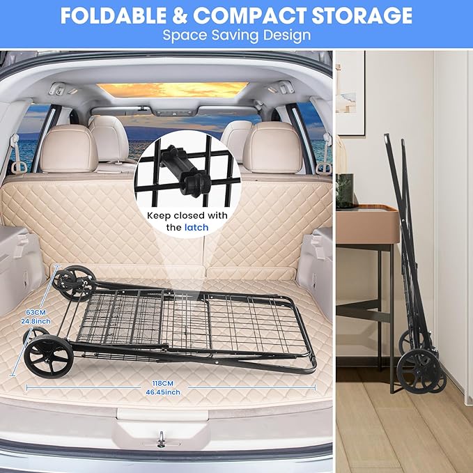450lbs Capacity Shopping Cart,Upgrade Huge Grocery Cart on Wheels,Heavy Duty Foldable Utility Shopping Carts with Double Basket and 360° Rolling Swivel Wheels for Groceries Laundry Transport 1
