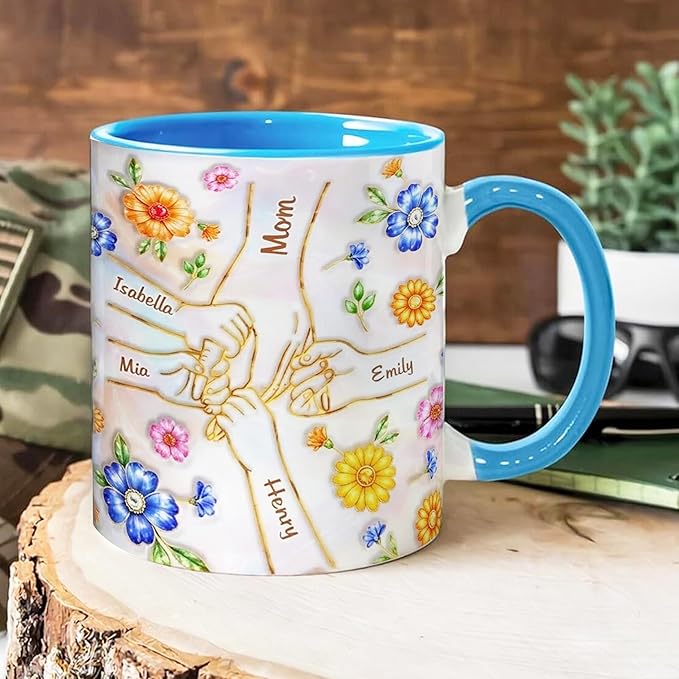 LOVELYPOD Personalized Mom Coffee Mug With Kids Names, You Hold Our Hands Also Our Hearts Mug, Coffee Cup for Mom, Mothers Day Mugs, Custom Mama Gifts, Customized Mothers Day Gifts 02