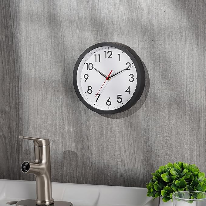 AKCISOT 8 Inch Wall Clock, Battery Operated Analog Clock, Silent Non-Ticking, Ideal for Bedroom, Bathroom, Kitchen, Office and School, Black