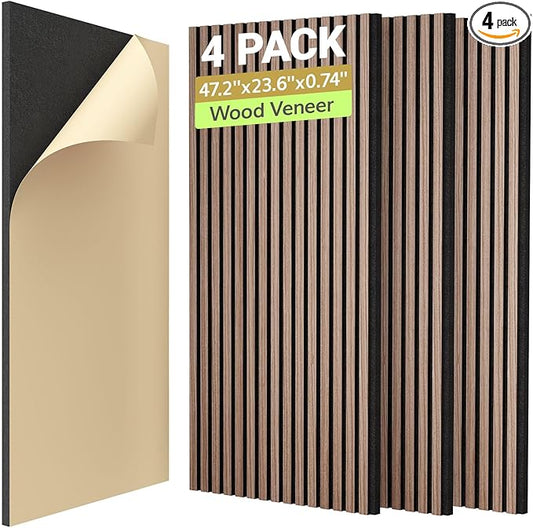 TONOR Dual-Layer Thickened Acoustic Wood Wall Panels Self Adhesive, 4 Pack 47.2"x23.6"x0.72" High Density Large Sound Proof Panels for Walls, Peel and Stick Wall Panels for Interior Wall Décor, Walnut