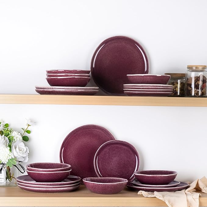 AmorArc Ceramic Dinnerware Sets,Handmade Reactive Glaze Stoneware Plates and Bowls Sets,Highly Scratch Resistant | Dishwasher & Microwave Safe Dishes Set,Service for 4 (12pc)