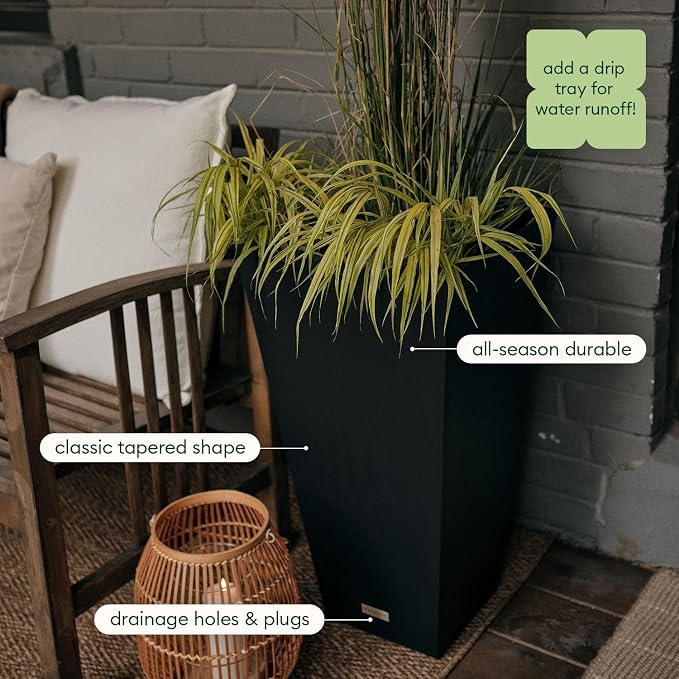 Veradek V-Resin Indoor/Outdoor Taper Planter, 2-Pack (24 inch, Black)