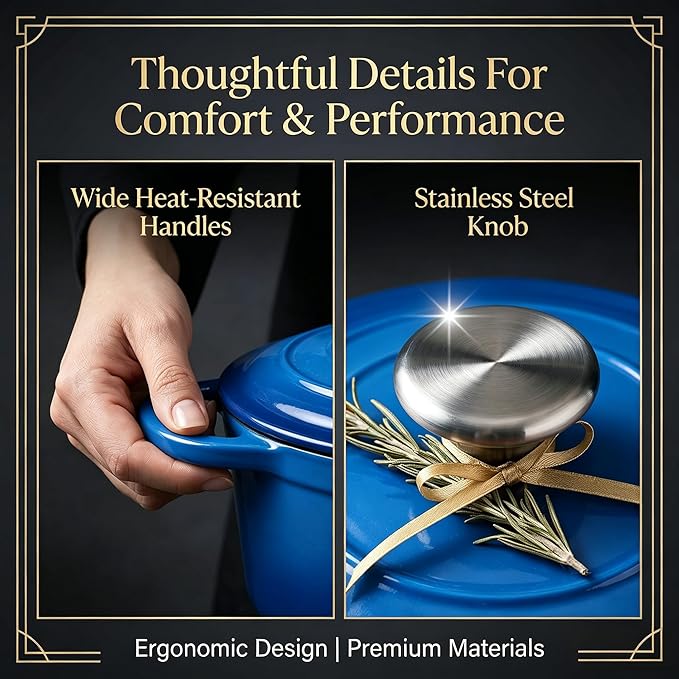 QuliMetal Enameled Cast Iron Cookware Set, 4-Piece Pots and Pans Set with Lids, 10.25" Skillet, 2QT Saucepan, 2.8QT & 4.8QT Dutch Ovens, Oven Safe to 500°F, All Stovetops Compatible - Cobalt Blue