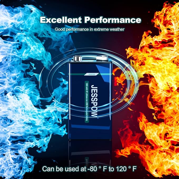 8 Pack Rechargeable 9 Volt Batteries USB Rechargeable, High Capacity 1300mAh 9V Lithium Battery with Type C Charging Cable for Electric Guitar, Microphone,Smoke Alarms Detector,Household and More