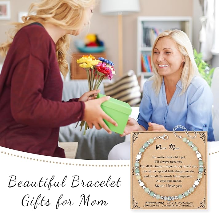 JoycuFF 𝗚𝗶𝗳𝘁𝘀 𝗳𝗼𝗿 𝗪𝗼𝗺𝗲𝗻 𝗠𝗼𝗼𝗻𝘀𝘁𝗼𝗻𝗲 𝗕𝗿𝗮𝗰𝗲𝗹𝗲𝘁 Amazonite Colorful Imperial Jasper Stainless Steel Beads Bracelets, Mothers Day Birthday Christmas Valentines Graduation Gifts