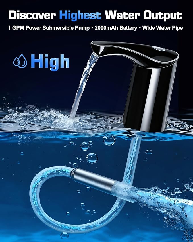 【Highest-Output】 Water Dispenser for 5 Gallon Jug, Electric USB C Water Pump Bottle Whisper-Quiet,Portable Automatic Drinking Jug Pump Rechargeable for Home Office Camping/World Cup Viewing Party