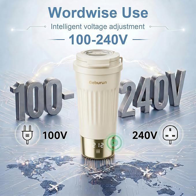 Travel Electric Kettle Portable Water Boiler, 400ml Small Tea Maker with 6 Temp Settings LCD Display, 316 Stainless Steel Vacuum Insulated Tumbler, 100V-240V, Travel Gifts for Men Women(White)