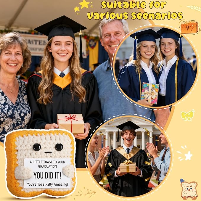 2026 Graduation Gift for College, Highschool Funny Graduation Decoration Crochet Toast Plush You DID IT Card for Her Him Students Masters Phd - Congrats Grad Party Gifts for Daughter Son