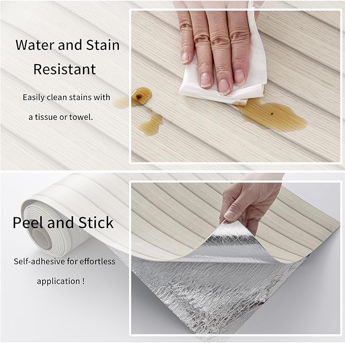 Haimin Wood Grain Slat Wall Panels Peel and Stick Faux Wood Thick Wallpaper 118"x15.75" Waterproof PET & IXPE Foam Paneling (Beige)