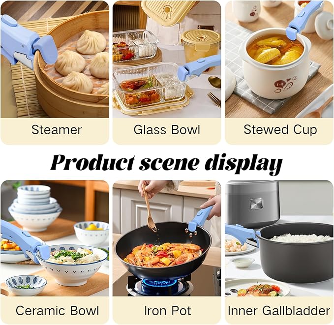 Detachable Handle Cookware Set 2 Pack Pots and Pans Replacement Handles Heat Resistant & Ergonomic Grip Compatible with Most Non-Stick Pans, Skillets & Pots (Blue and Gray)