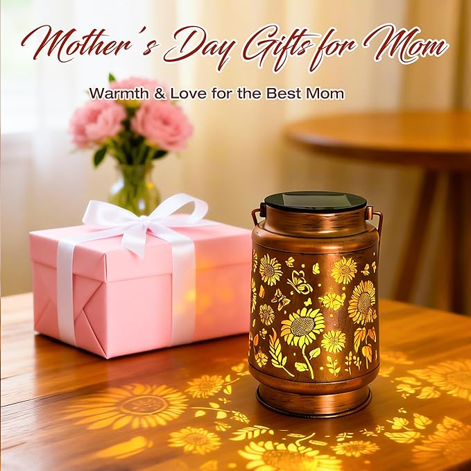 ANYTALK Sunflower Solar Lantern Lights, Outdoor Lanterns Garden Decor, Hanging Solar Lantern for Backyard Porch Patio Table Yard Balcony Lawn Pathway, Gifts for Women Grandma Mom, 1PCS