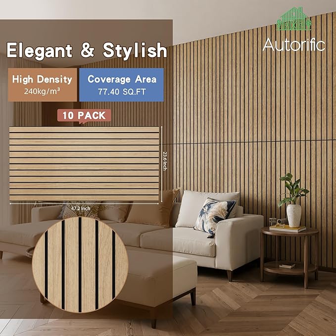 10 Pack Soundproof Wall Panels,Decorative Noise Dampening Panels,Sound Panels with Simulated Wood Grain Finish, 47.2”x23.6”,for Office,Home Theater,Studio,Living Room, Teak