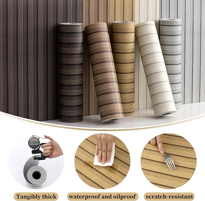 Peel and Stick PVC Slat Wall Panels, Wood Grain Self-Adhesive Soundproof Moisture-Resistant Paneling, 3D Faux Wood Panels for Bedroom Bathroom Walls & Ceilings 118"x15.75"(Light tan,13Sq.ft)