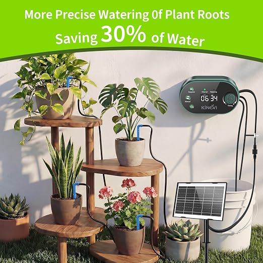 Solar Drip Irrigation System Kit, Auto Plant Waterer for 15 Pots | 3W Solar Powered Automatic Self Watering Device, 22 Programmable Timer Modes, Anti-Siphon, Outdoor Balcony