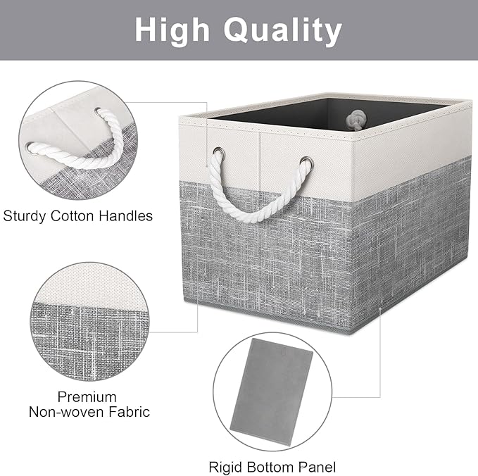 Fab totes Storage Bins [9-Pack], Foldable Storage Baskets for Organizing Toys, Books, Shelves, Closet, Large Storage Box with Rope Handles, Sturdy Organizer Bins, White & Black