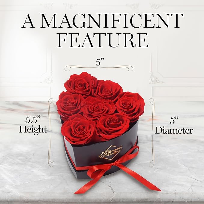 GLAMOUR BOUTIQUE 7 Flower Forever Heart Shape Box, for Mom, Eternal Preserved Roses Gift for Her, Long Lasting Flowers Bouquet, for Birthday, Anniversary and Girlfriend - Red