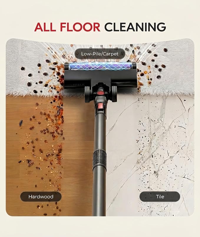 RONEAIR Cordless Vacuum Cleaner, 40Kpa Vacuum Cleaners for Home, 45Mins Stick Vacuum with Bendable Wand, Anti-Tangle & 1L Dust Cup, Lightweight Vacuum for Hardwood Floor Carpet Pet Hair